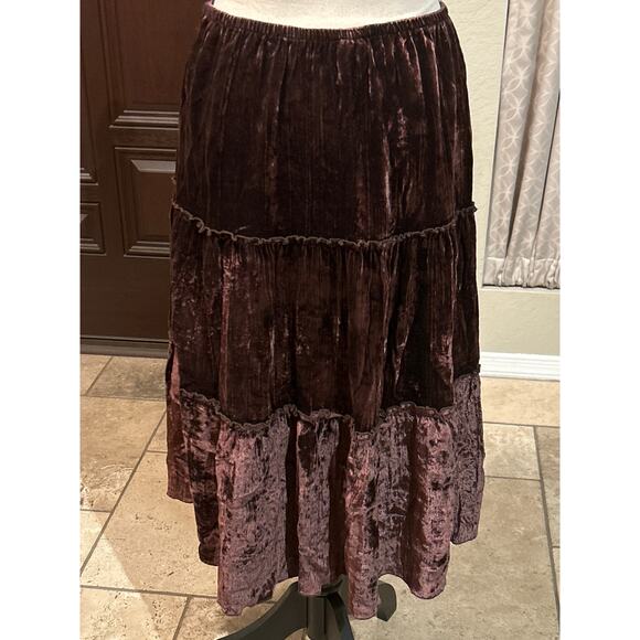 Vintage Chocolate Brown 3 Tiered Velvet Skirt - Picture 2 of 5